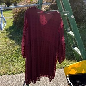Burgundy Sheer Long Sleeve Dress